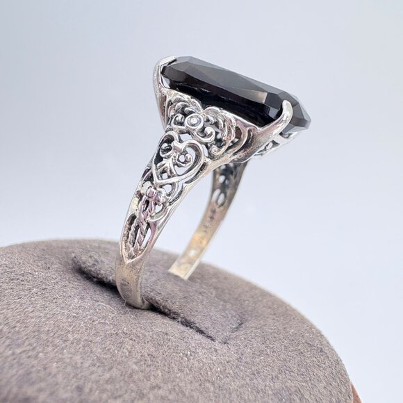 VTG Sterling Silver 925 Smoky Quartz Scroll Shoulders Statement Ring Size 8.75 - Picture 4 of 10